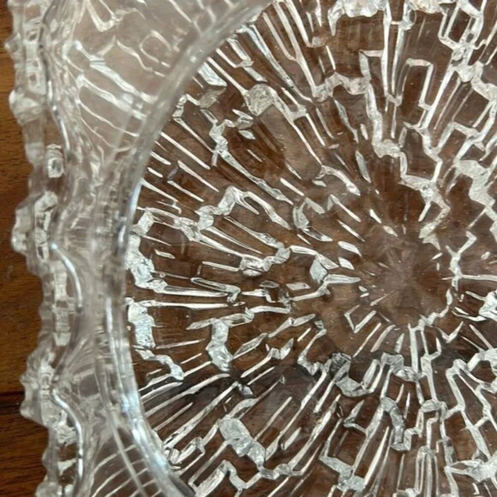 VTG Ice Glass Square Textured Crystal Dish | Mid Century Modern